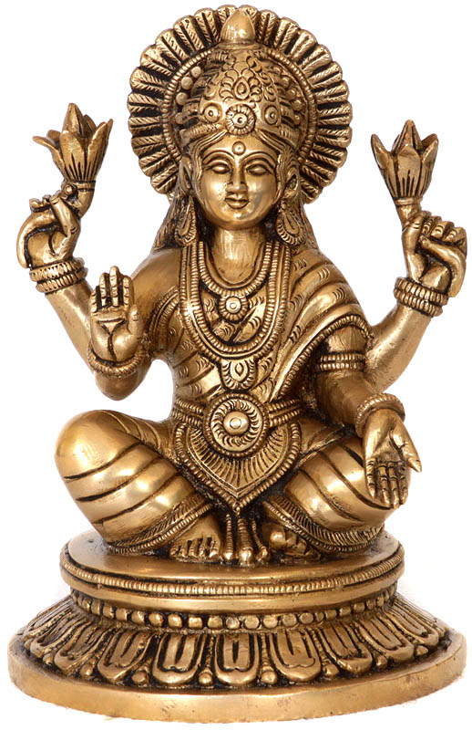 7" Goddess Lakshmi In Brass | Handmade | Made In India