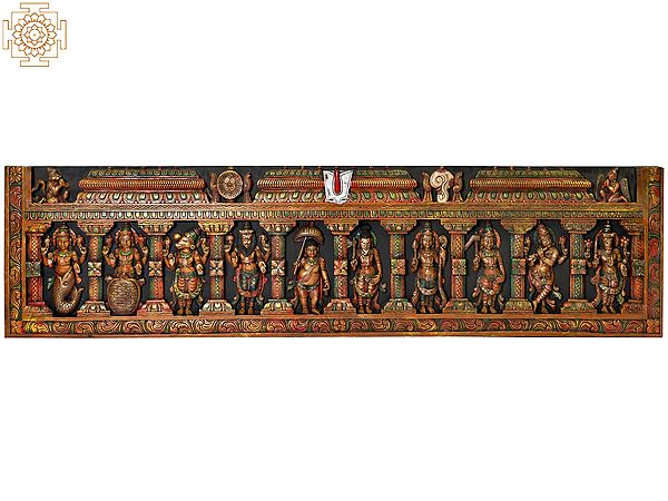 Dashavatara Panel: Ten Incarnations of Vishnu (From Left - Matshya, Kurma, Varaha, Narasimha, Vaman, Parashurama, Rama, Balarama, Krishna and Kalki)