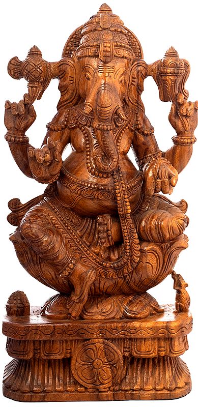 Seated Ganesha in Polished Wood Finish