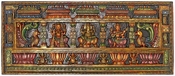 Large Size Panel of Lakshmi Ganesha and Saraswati