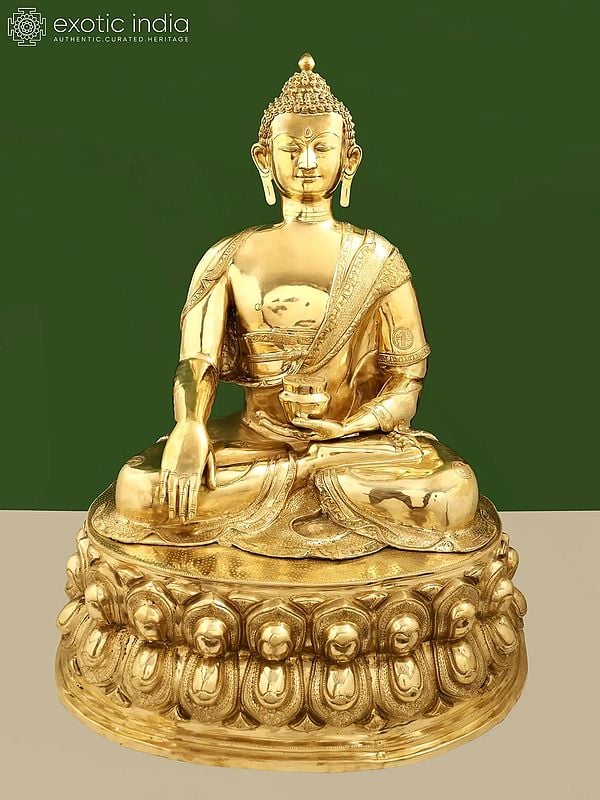 31" Padmasana Buddha in Bhumisparsha Mudra | Handmade Brass Idol