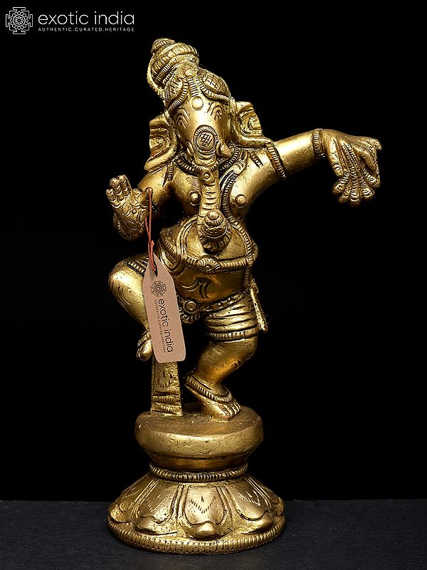 5" Dancing Ganesha Statue in Brass | Handmade | Made in India