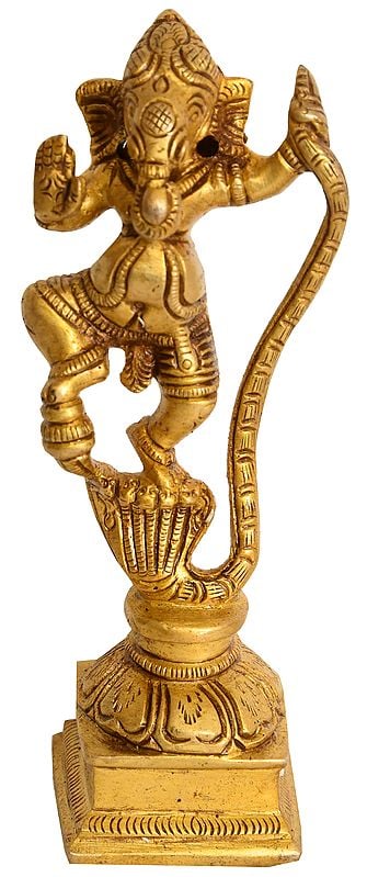 5" Lord Ganesha Dancing on Kaliya In Brass | Handmade | Made In India