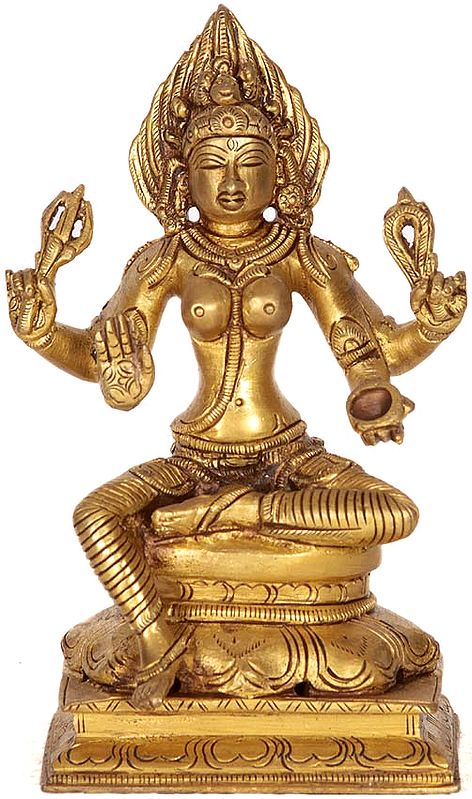 5" Goddess Durga Statue of South India with Flaming Hair In Brass | Handmade | Made In India