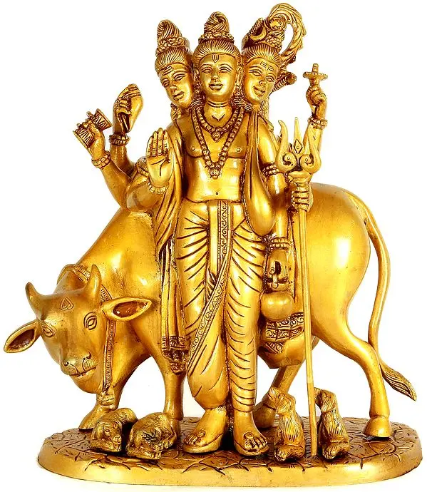 11" Lord Dattatreya In Brass | Handmade | Made In India
