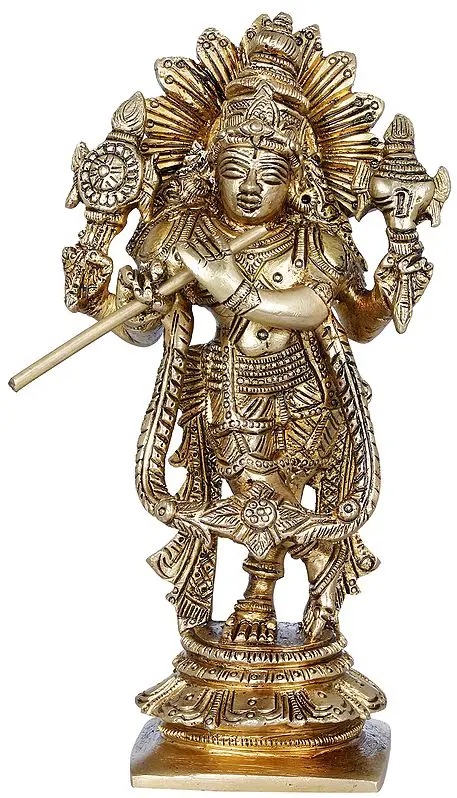 5" Cosmic Krishna Playing Flute In Brass | Handmade | Made In India