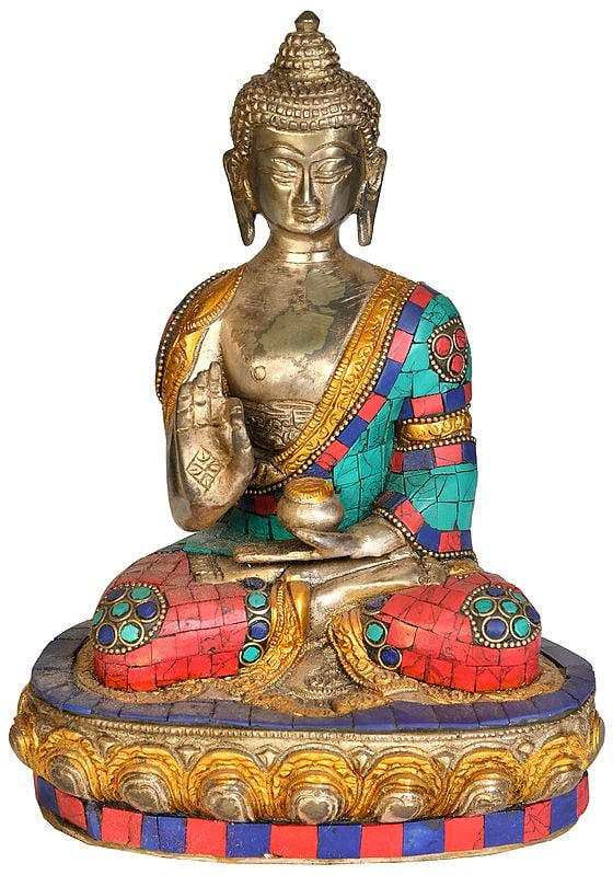 9" Tibetan Buddhist Deity Buddha in Vitark Mudra In Brass | Handmade | Made In India
