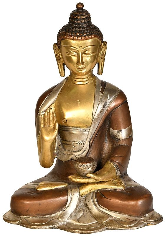6" Blessing Buddha with Begging Bowl (Tibetan Buddhist Deity) In Brass | Handmade | Made In India