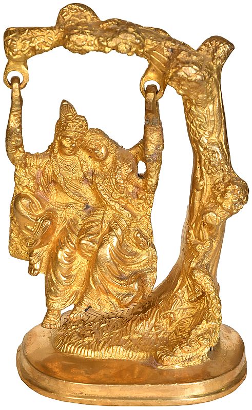 6" Brass Radha Krishna Statue on a Swing | Handmade | Made in India