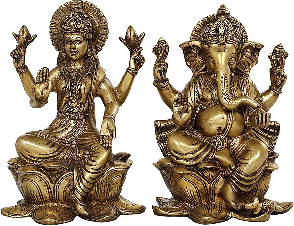 6" Lakshmi Ganesha In Brass | Handmade | Made In India