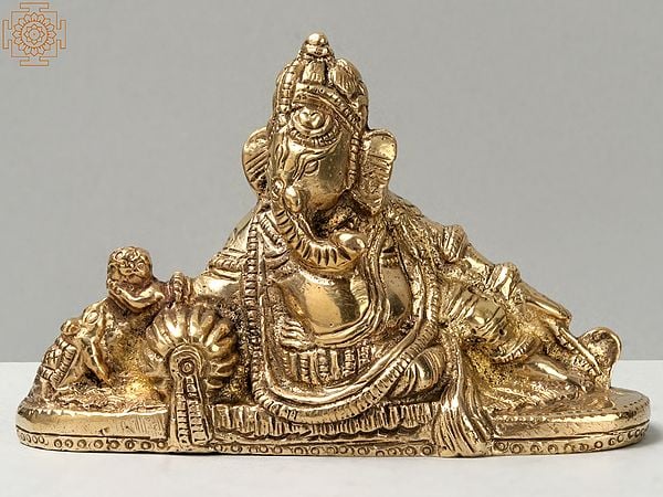 4" Small Relaxing Lord Ganesha | Brass Statue