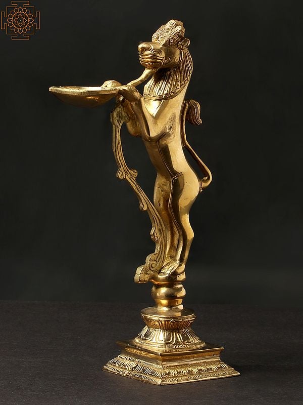 9" Brass Yali with Lamp
