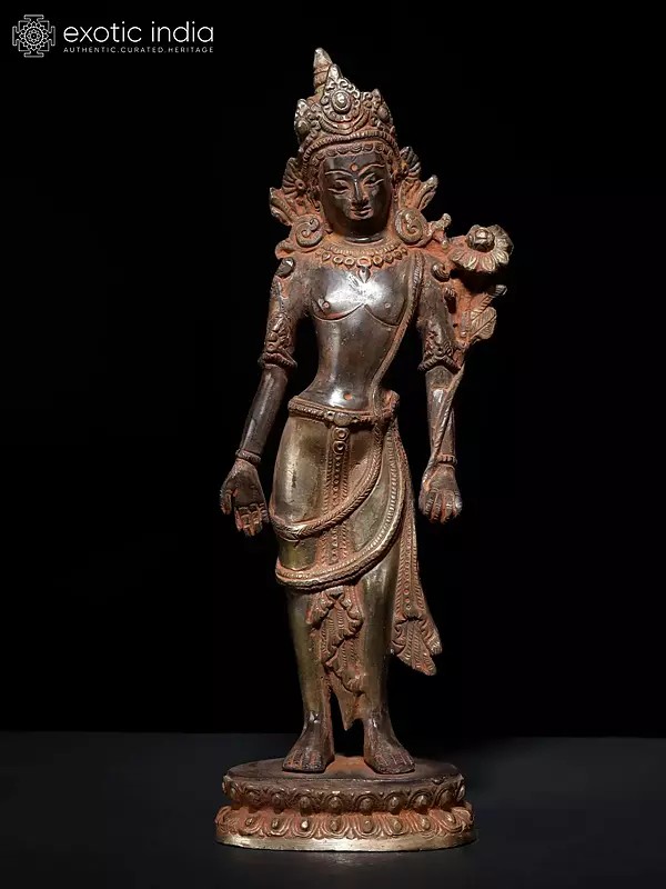 11" Padmapani Avalokiteshvara Brass Idol | Buddhist Deity Sculpture