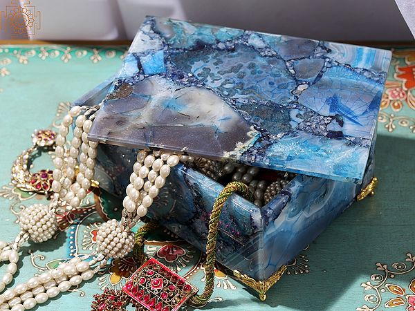 7" Jewellery Box in Blue Agate Gemstone