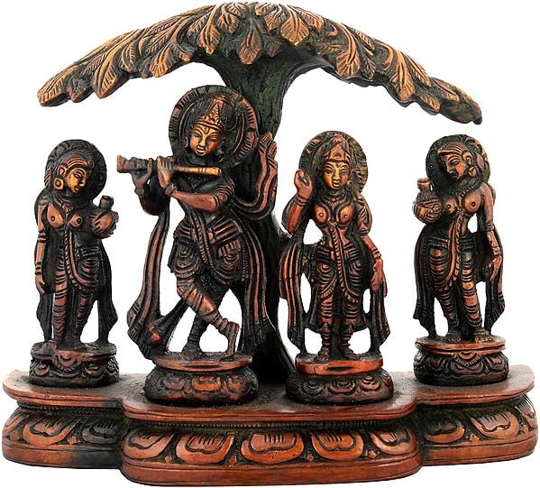 5" Shri Krishna with Radha and Gopis In Brass | Handmade | Made In India