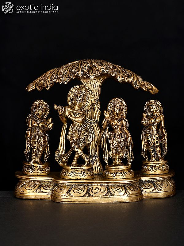 5" Shri Krishna with Radha and Gopis in Brass | Handmade Idols | Made in India