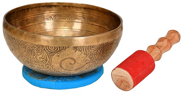 Tibetan Buddhist Singing Bowl with Kalachakra Image Inside