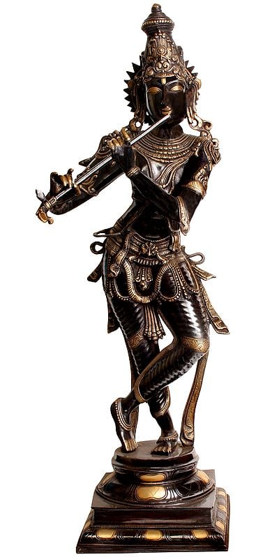 34" Lord Krishna as Shyam (Black) Sundar (Beauty) In Brass | Handmade | Made In India