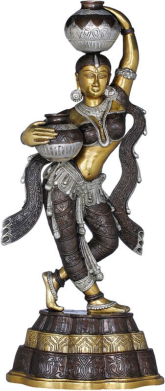 27" Krishna's Gopi Finely Crafted Brass Statue | Handmade | Made In India