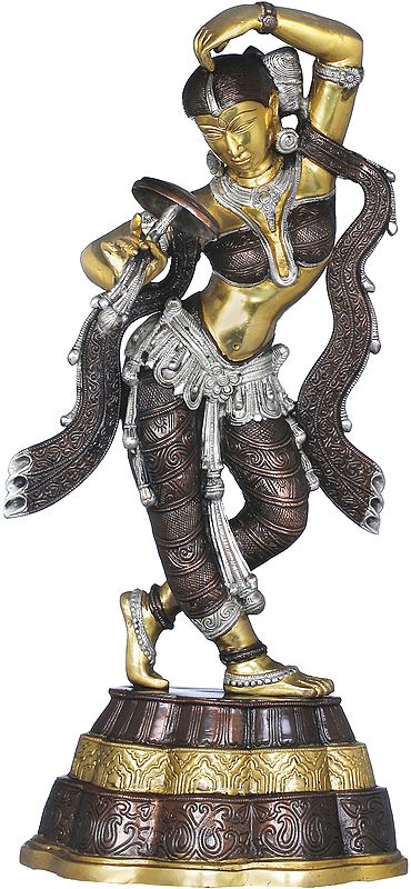 24" A Young Lady Applying Vermilion (A Sculpture Inspired by Khajuraho) In Brass | Handmade | Made In India