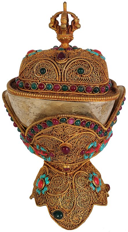 Filigree Skull Cup with Lid and Base (Museum Quality)