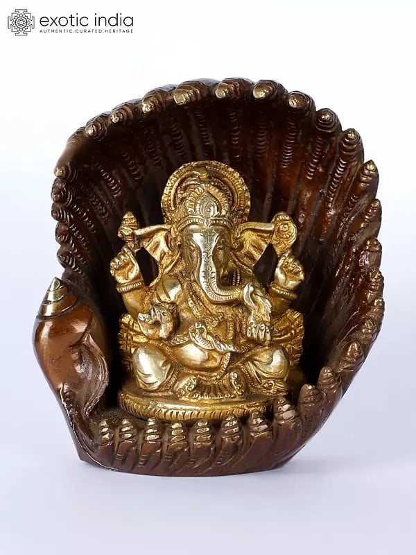 5" Lord Ganesha in an Oyster | Brass Statue