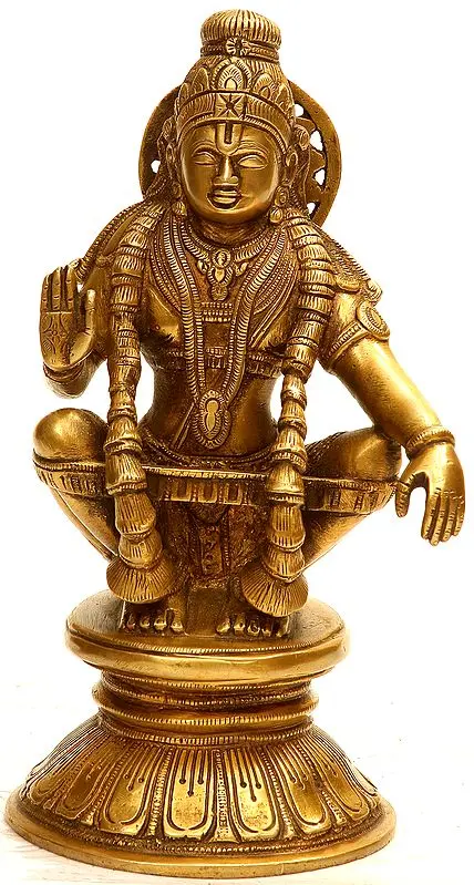 8" Ayyappan, A Saint Revered as Incarnation of Dharma In Brass | Handmade | Made In India