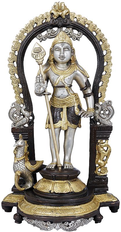 14" Standing Lord Karttikeya With Spear In Brass | Handmade | Made In India