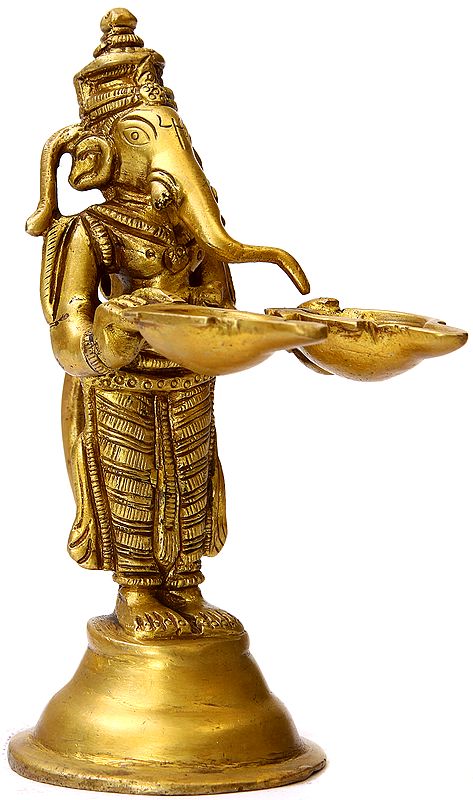 5" Lord Ganesha Lamp in Brass | Handmade | Made in India