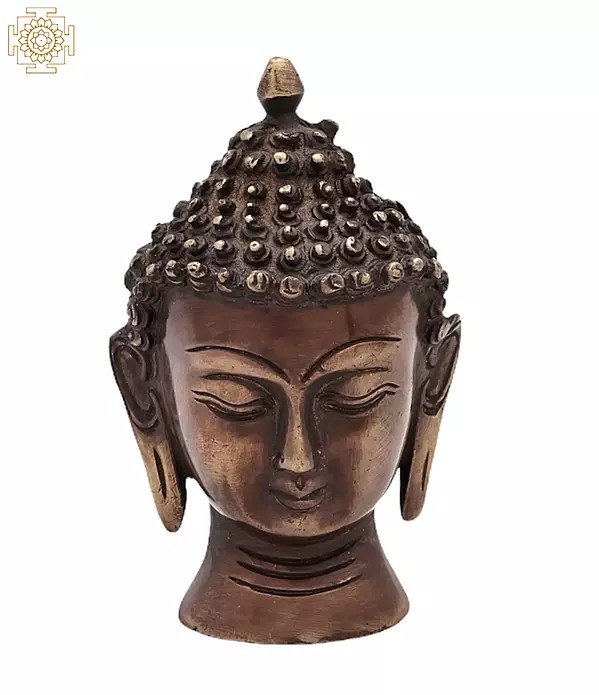 4" Buddha Head Small Sculpture in Brass | Handmade | Made in India