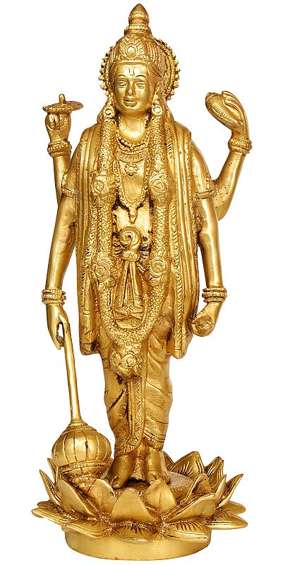 12" Lord Vishnu Brass Statue - Sustainer of Universe | Handmade | Made in India