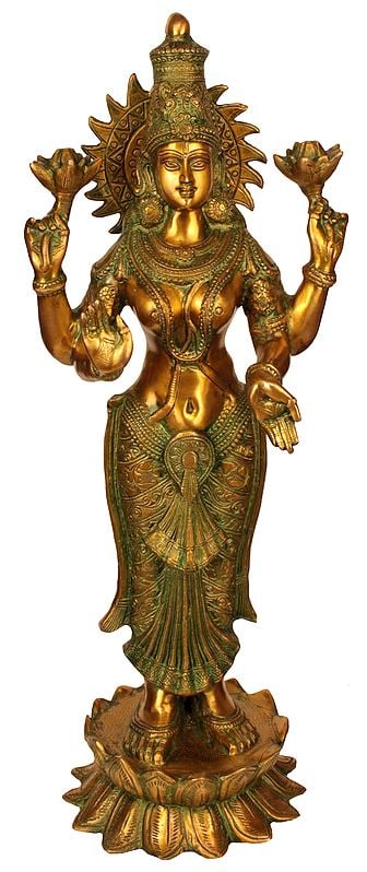 31" Large Size Four-Armed Goddess Lakshmi In Brass | Handmade | Made In India