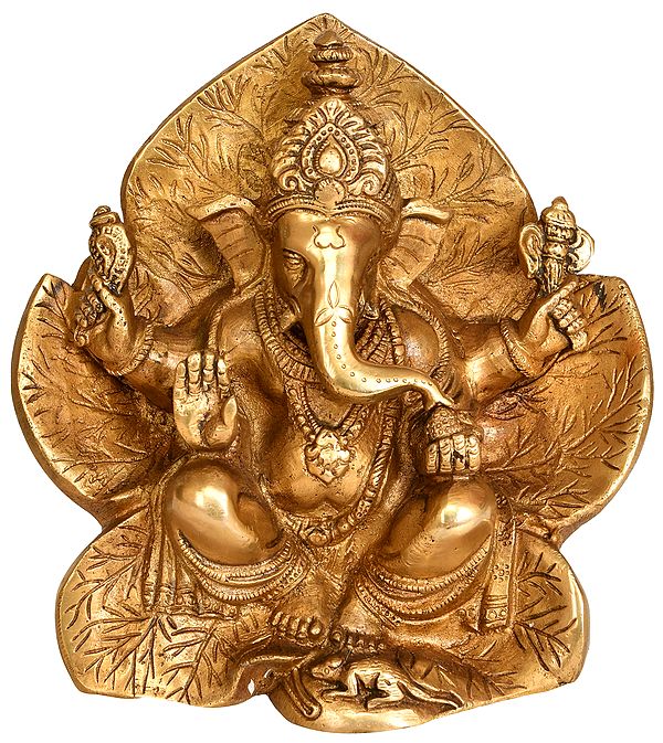 6" Lord Ganesha Seated on Flower Couch In Brass | Handmade | Made In India