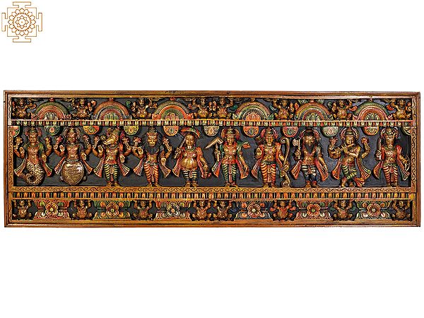Dashavatara South Indian Temple Panel (From the Left - Matshya, Kurma, Varaha, Narasimha, Vaman, Balarama, Rama, Parashurama, Krishna, Kalki)
