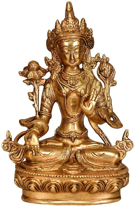 8" (Tibetan Buddhist Deity) Goddess White Tara In Brass | Handmade | Made In India