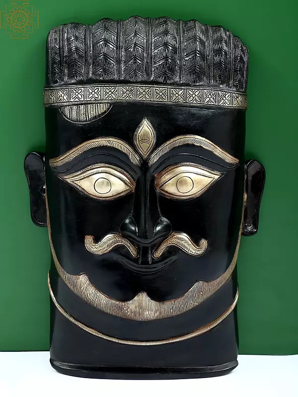 13" Bhairava Wall Hanging Mask In Brass