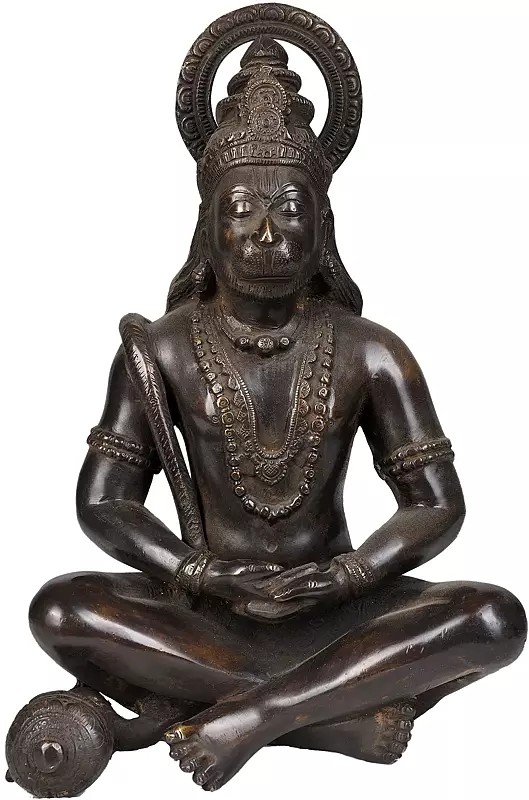 11" Yogachara Hanuman Brass Sculpture | Indian Handcrafted Idol