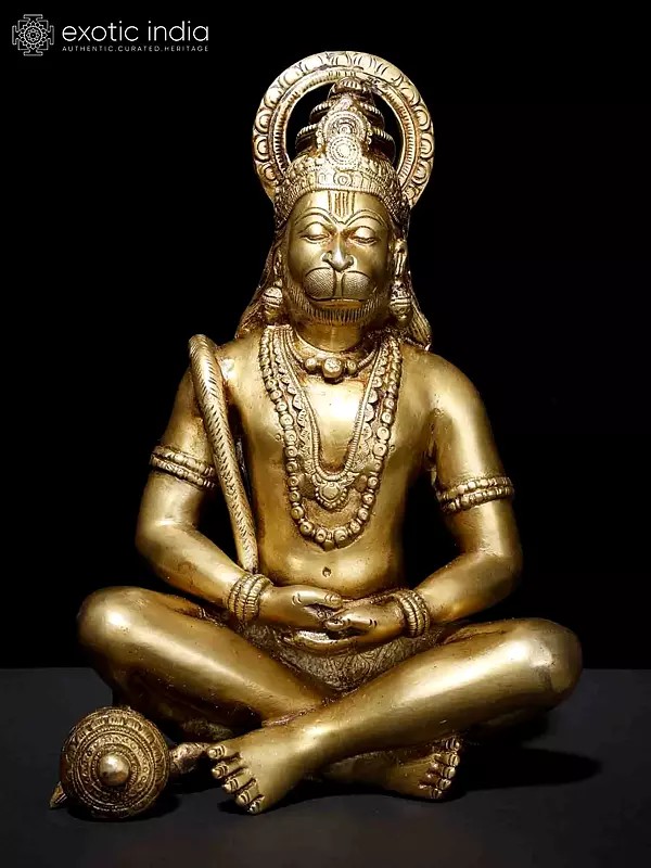 11" Yogachara Hanuman Brass Sculpture | Indian Handcrafted Idol