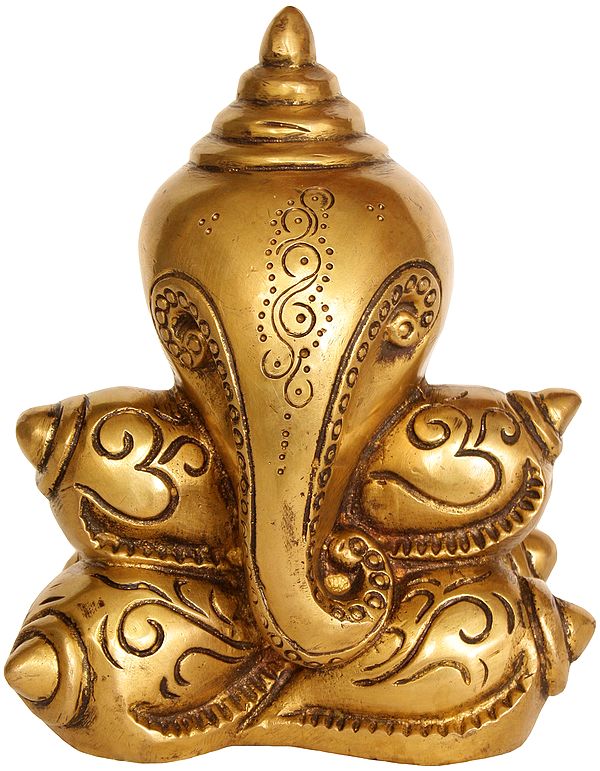7" Conch Ganesha Brass Idol | Handmade Statue | Made in India