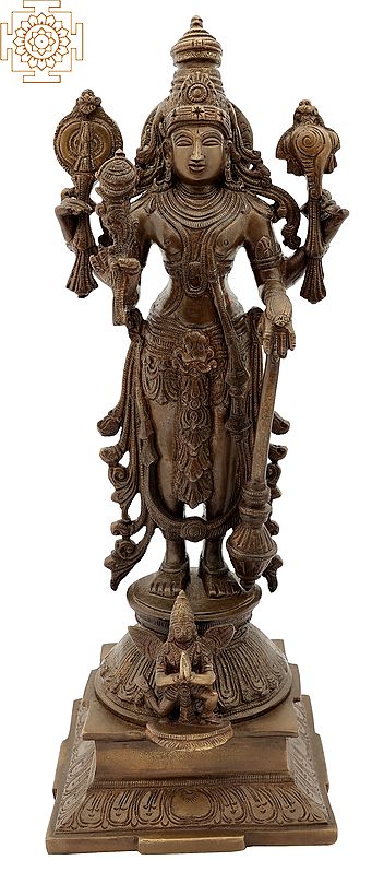 15" Four-Armed Standing Vishnu Brass Sculpture | Handmade | Made in India