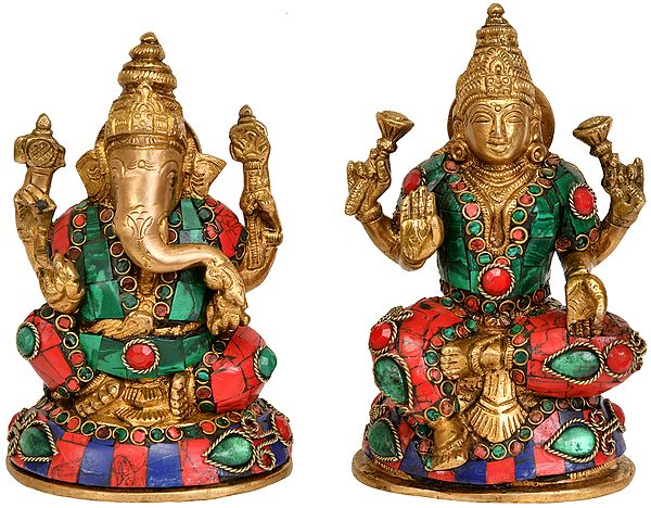 5" Lakshmi and Ganesha In Brass | Handmade | Made In India