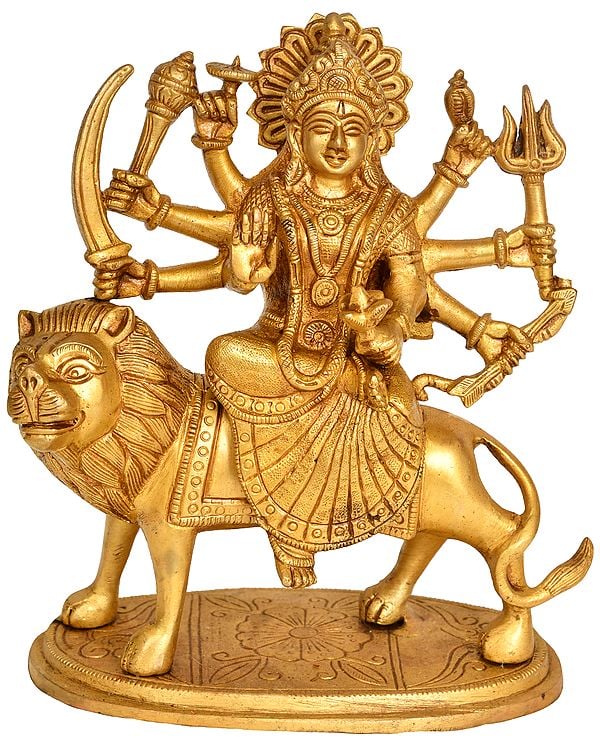 7" Goddess Durga In Brass | Handmade | Made In India