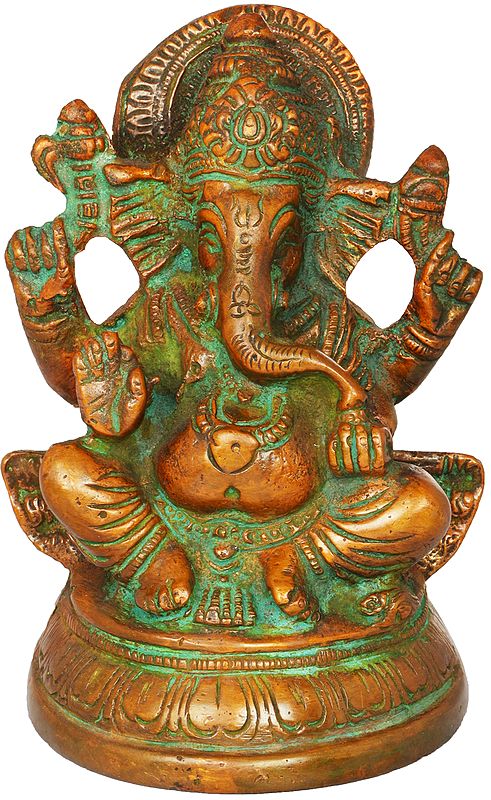 4" Four-Armed Seated Ganesha Brass Sculpture | Handmade | Made in India