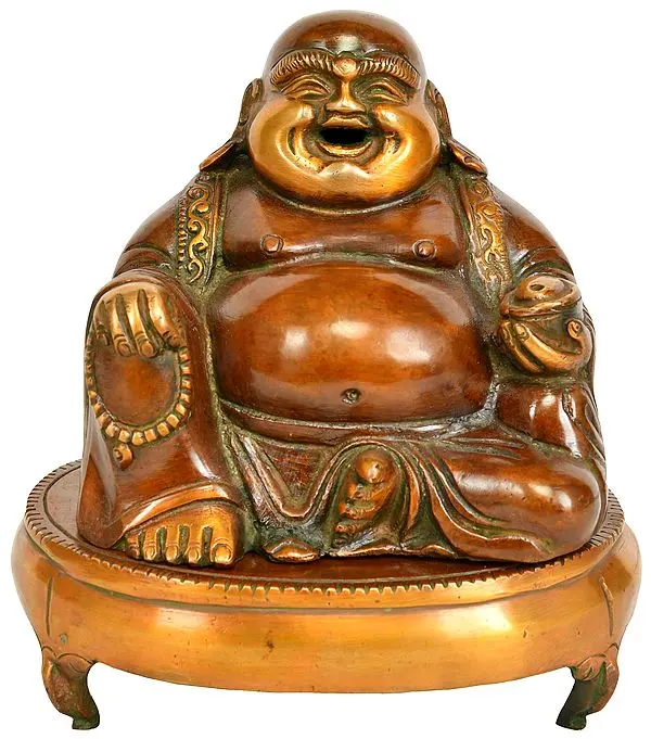 6" Laughing Buddha Incense Burner In Brass | Handmade | Made In India