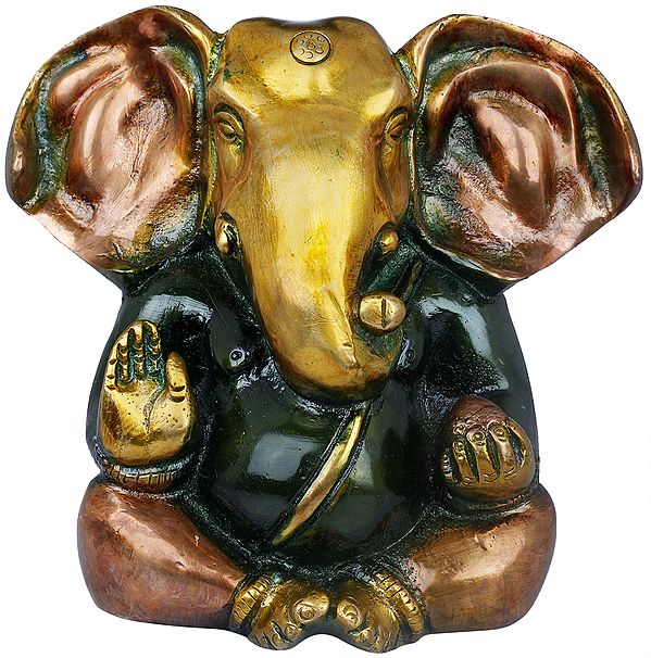 5" Lord Ganesha with Modak and Large Ears In Brass | Handmade | Made In India