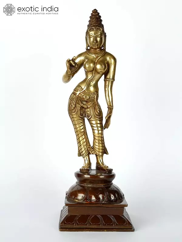 12" Handmade Brass Goddess Parvati in Triple Bent Posture | Made In India