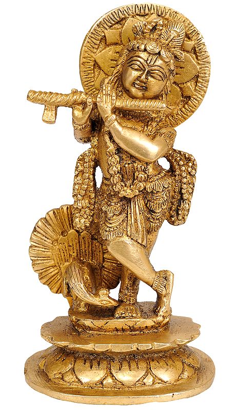 5" Muralidhar Krishna, In The Company Of The Peacock In Brass | Handmade | Made In India