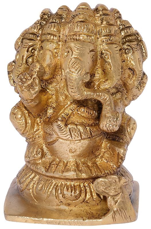 2" Small  Five-Headed Seated Ganesha Statue in Brass | Handmade | Made in India