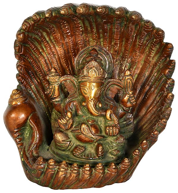 5" Lord Ganesha Seated in an Oyster In Brass | Handmade | Made In India