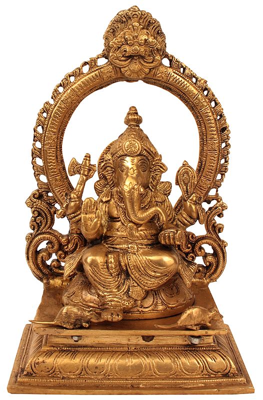 11" Enthroned Ganesha In Brass | Handmade | Made In India